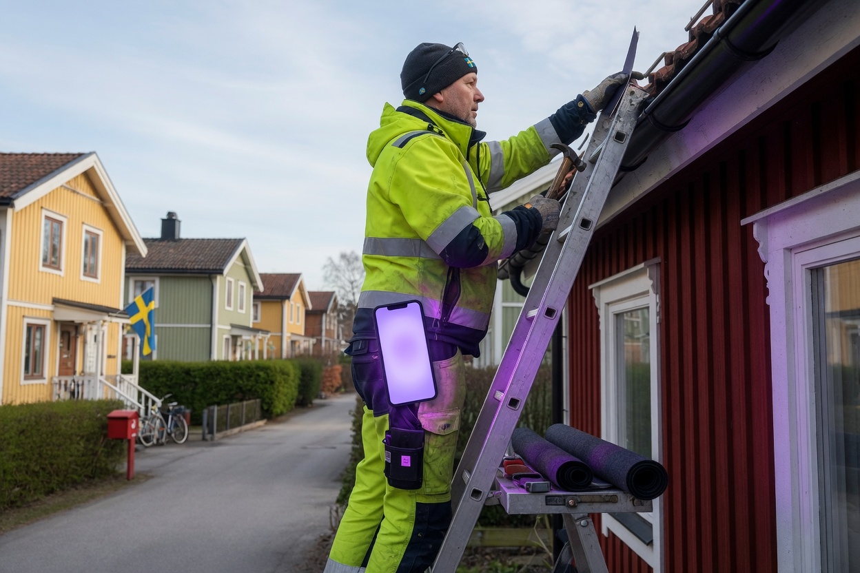 Tagdækker i arbejde — egenkontrolskabelon for tag koblet til Menodi